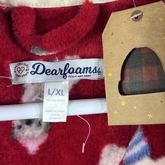 Dearfoams NWT L/XL Fleece Kimono Robe Pug Dog Print Snuggly Buddy Cozy Lounge - Picture 9 of 15